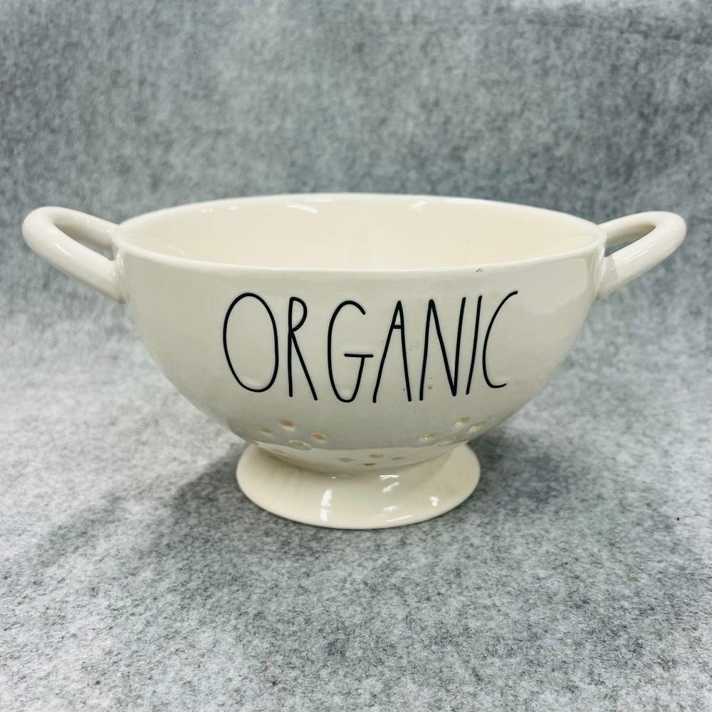 Rae Dunn ORGANIC‎ Ceramic Colander Strainer Footed Bowl Cream Magenta Artisan